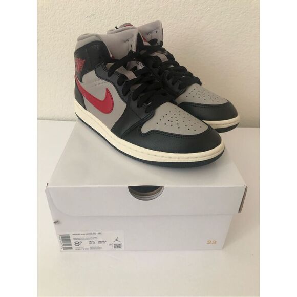 Air Jordan 1 MID Womens Black/Gym Red- College Grey Size 8.5 - Picture 1 of 9